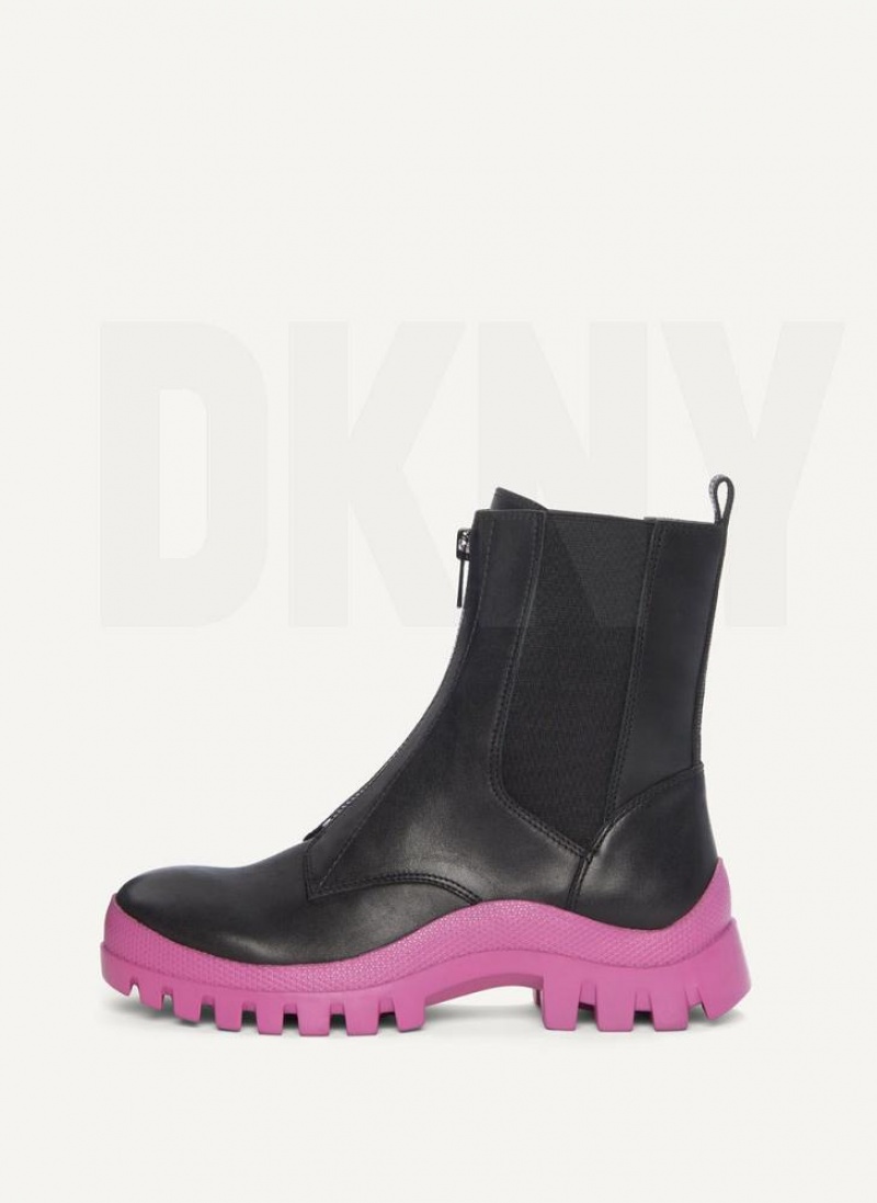 DKNY Contrast Lug Sole Stiefel Damen Schwarz Rosa | Austria_D1202