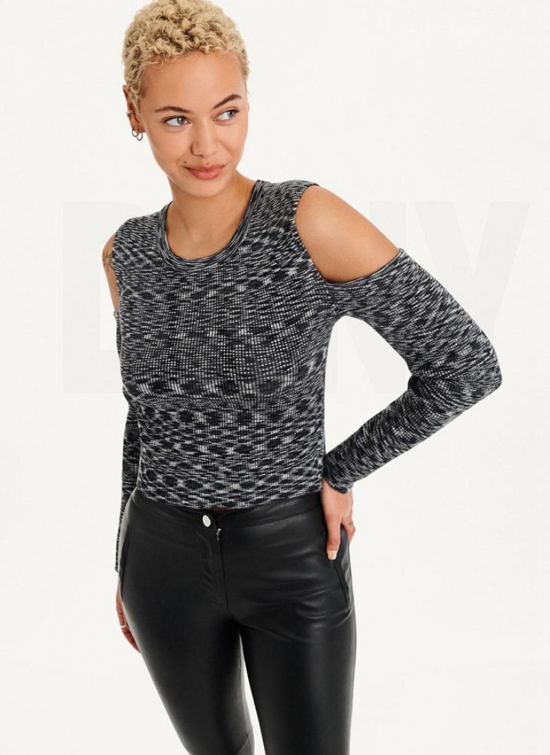 DKNY Crewneck Cut Out Shoulder Pullover Damen Schwarz | Austria_D0105