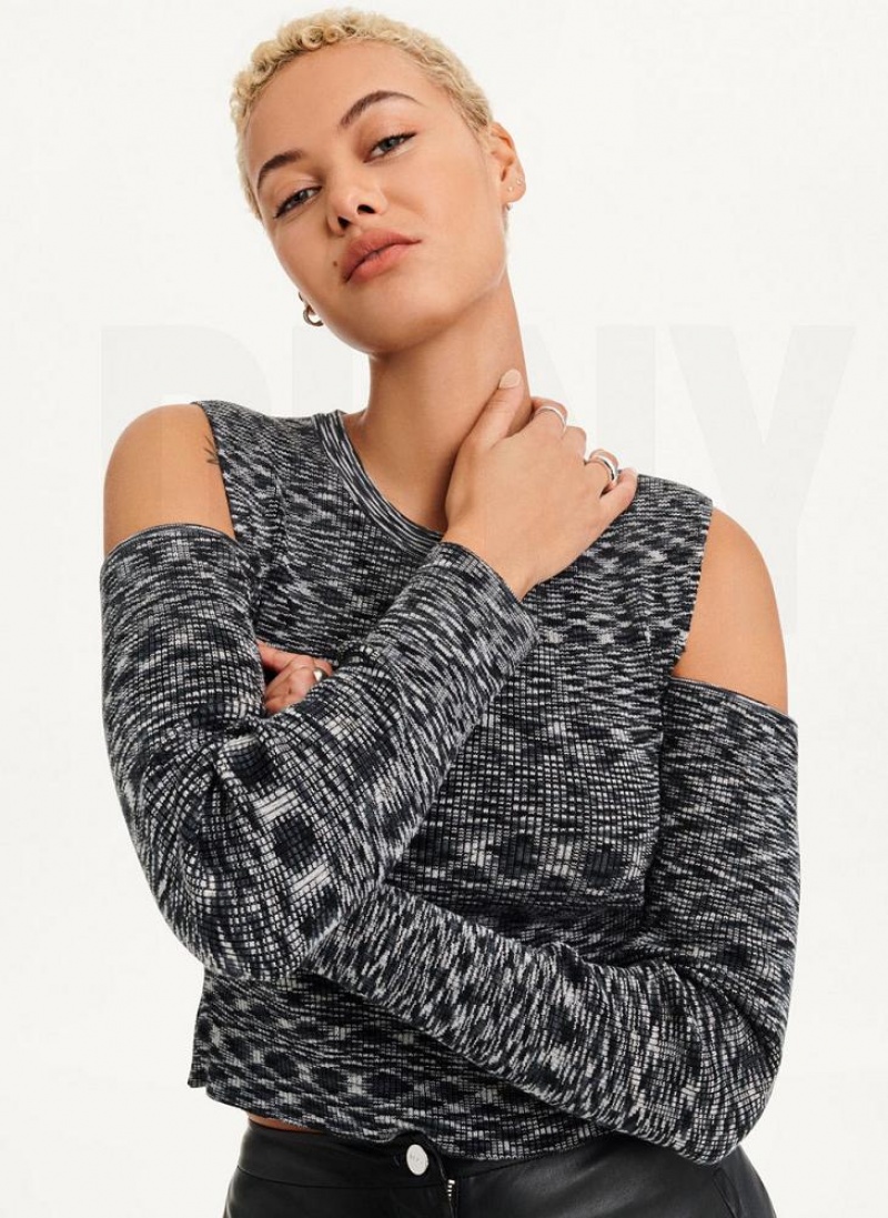 DKNY Crewneck Cut Out Shoulder Pullover Damen Schwarz | Austria_D0105