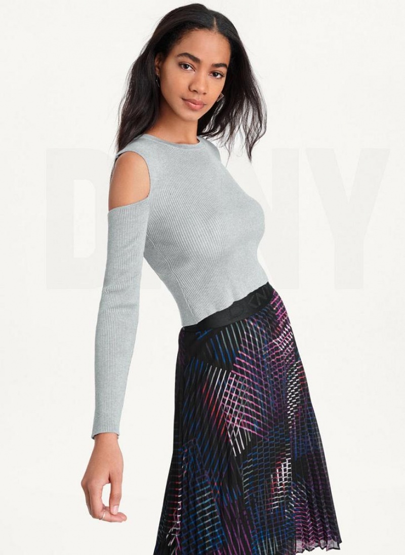 DKNY Crewneck Cut Out Shoulder Pullover Damen Grau | Austria_D1856