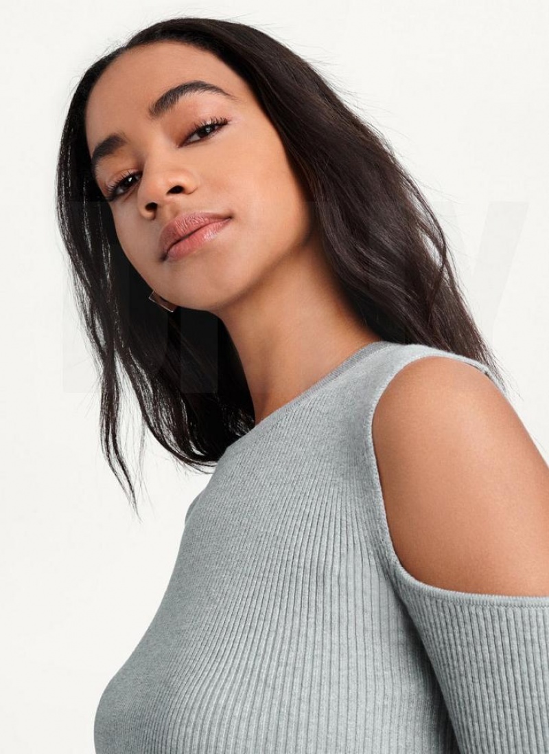 DKNY Crewneck Cut Out Shoulder Pullover Damen Grau | Austria_D1856