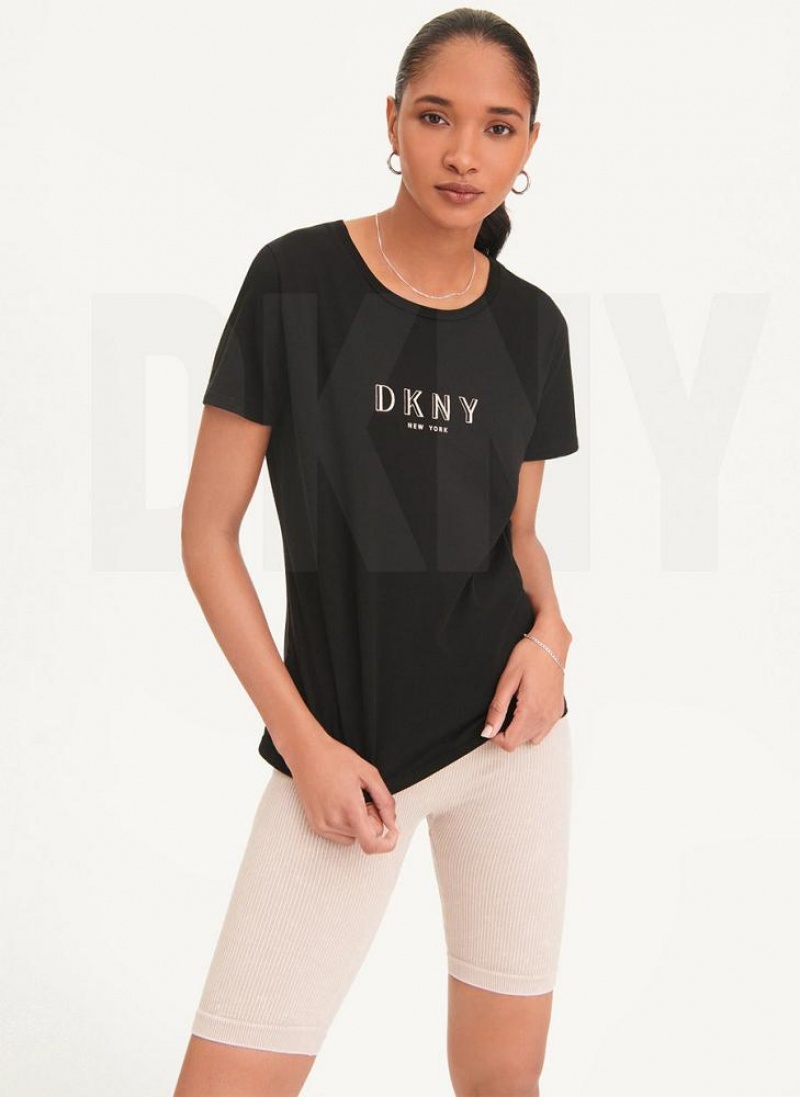 DKNY Crinkle Foil Spec Logo T-shirts Damen Schwarz | Austria_D1074