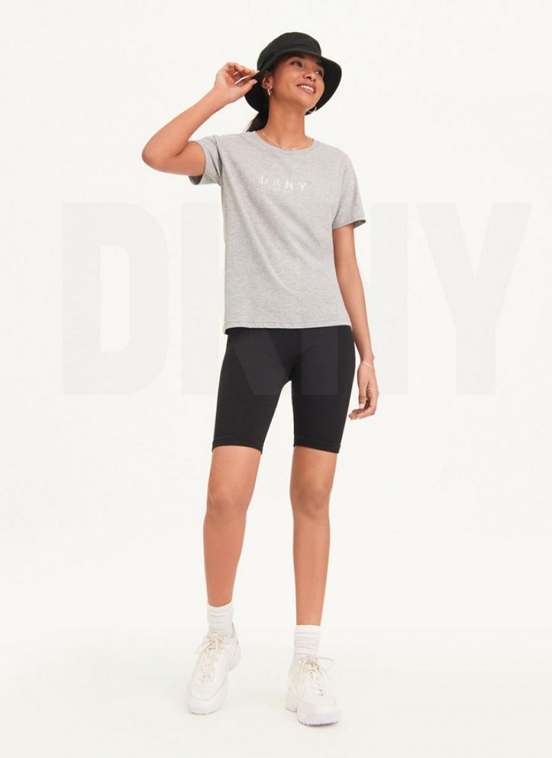 DKNY Crinkle Foil Spec Logo T-shirts Damen Grau | Austria_D0215