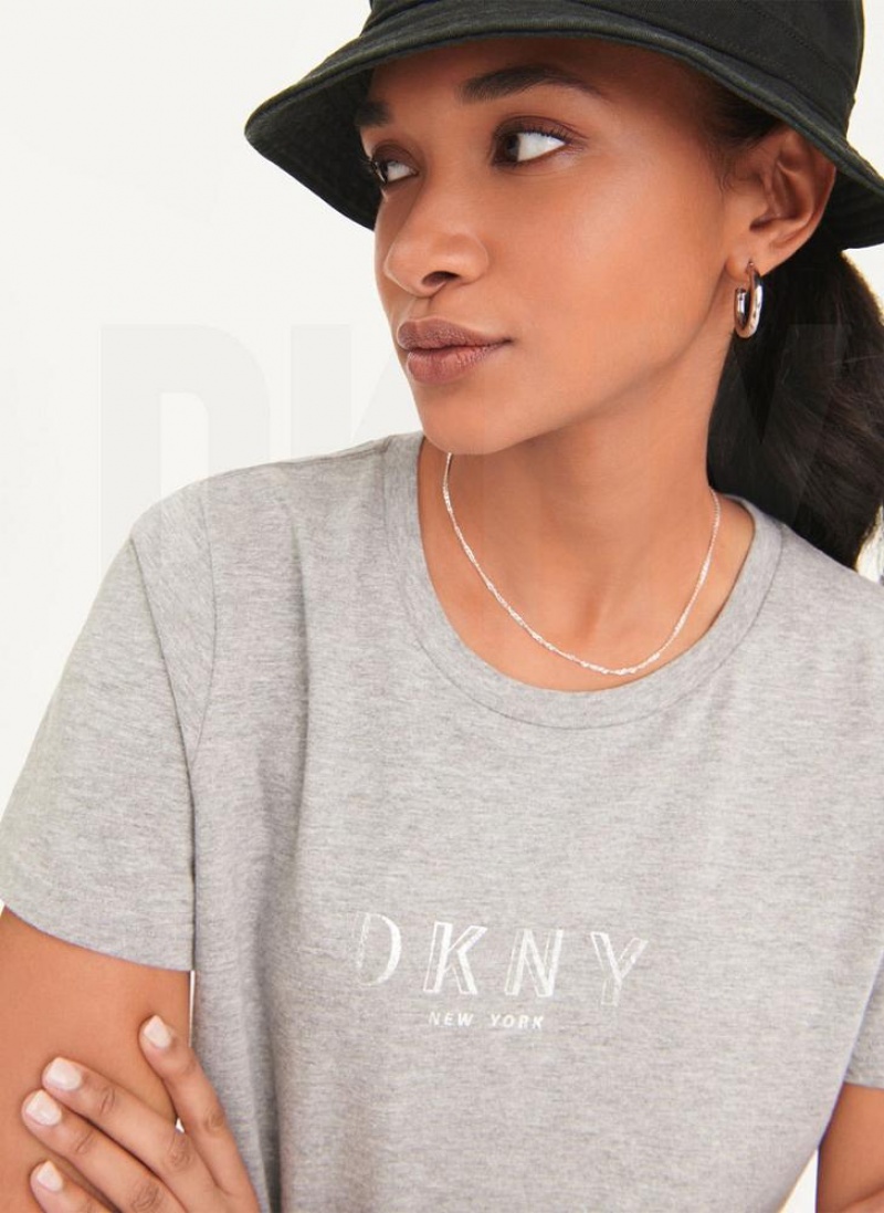 DKNY Crinkle Foil Spec Logo T-shirts Damen Grau | Austria_D0215