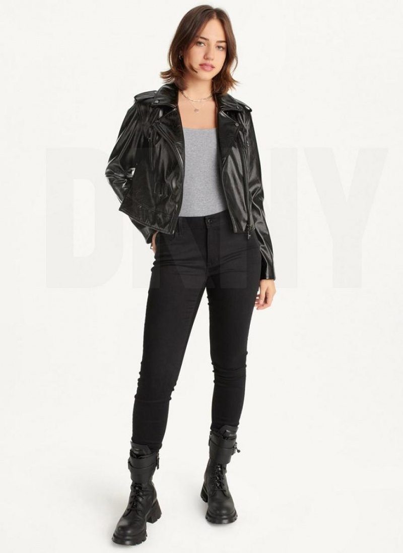 DKNY Crinkle Moto Jacken Damen Schwarz | Austria_D0595