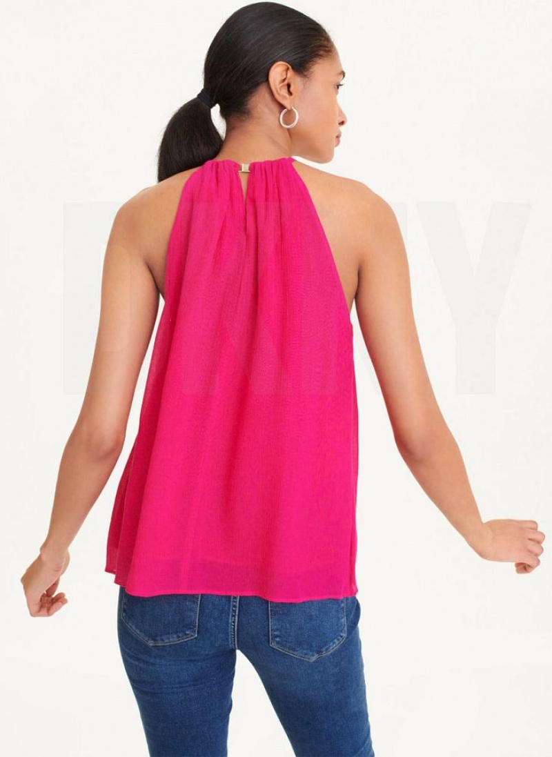 DKNY Crinkle Rayon Crossover Blouse Tanktop Damen Rosa | Austria_D0364