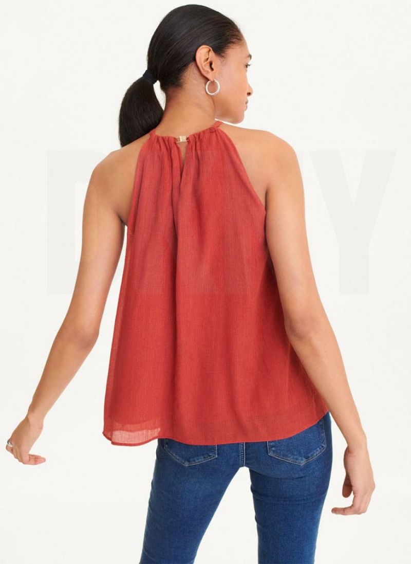 DKNY Crinkle Rayon Crossover Blouse Tanktop Damen Rot | Austria_D1235