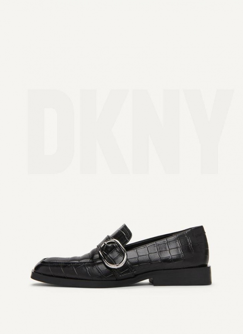 DKNY Croco Schnallen Halbschuhe Damen Schwarz | Austria_D1527