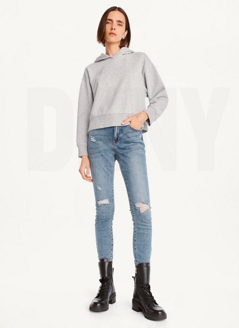 DKNY Cropped Boyfriend Hoodies Damen Grau | Austria_D1716