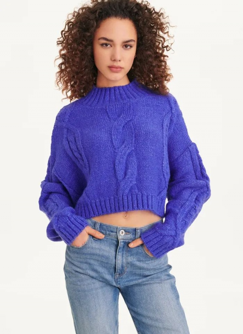 DKNY Cropped Cable Pullover Damen Blau | Austria_D0507