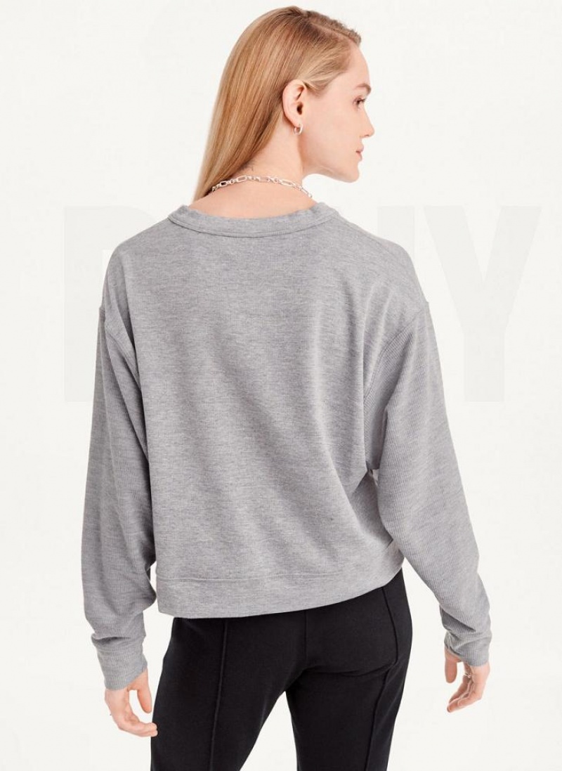 DKNY Cropped Henley Lounge Pullover Sweatshirts Damen Grau | Austria_D1528