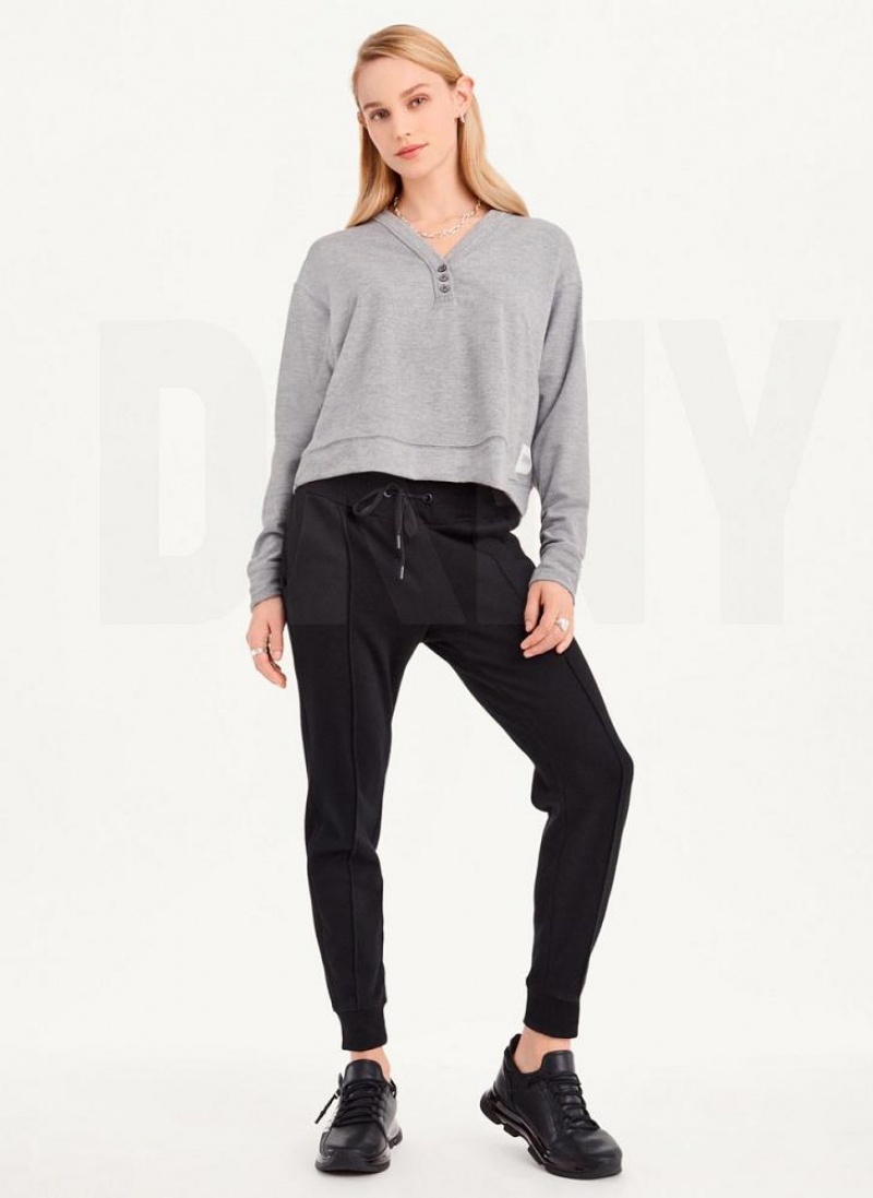 DKNY Cropped Henley Lounge Pullover Sweatshirts Damen Grau | Austria_D1528