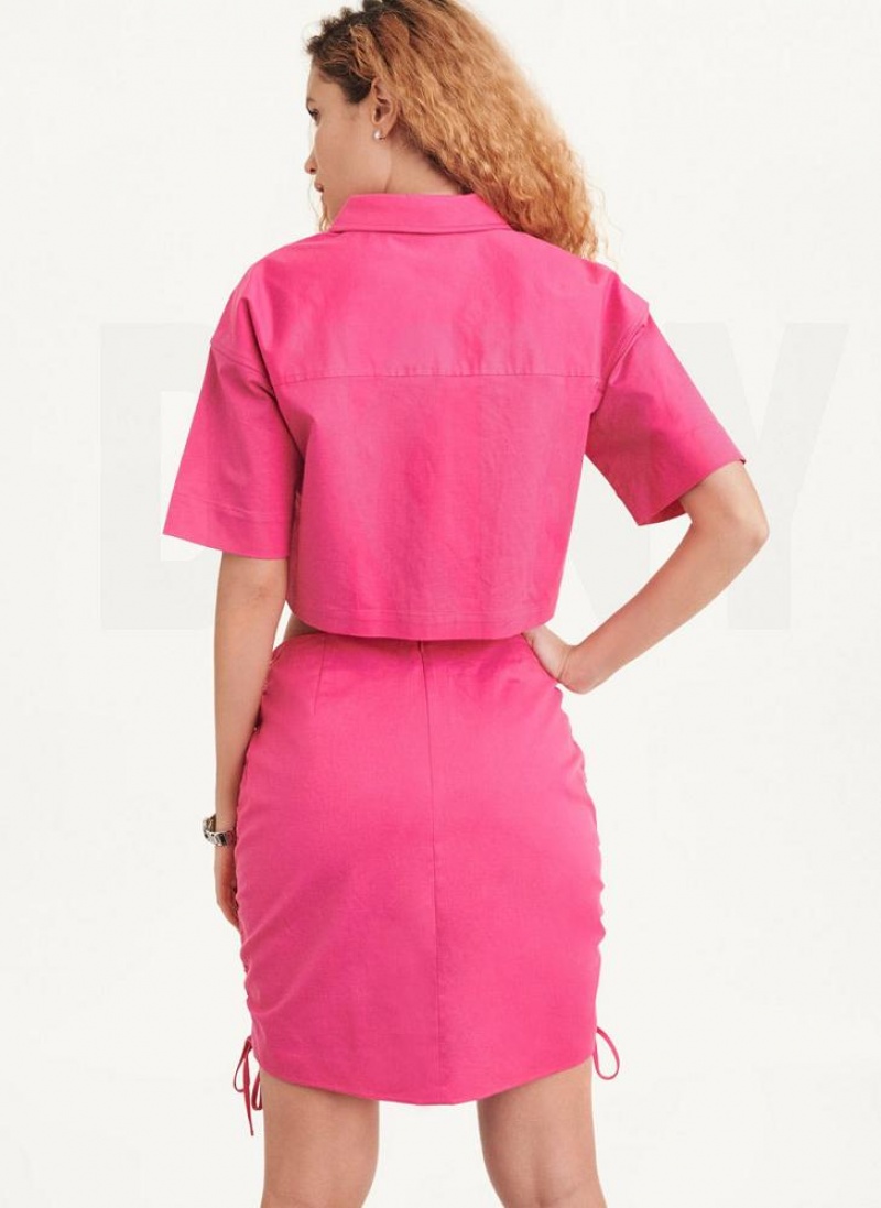 DKNY Cropped One Pocket Camp Shirt Kleid Damen Rosa | Austria_D0664