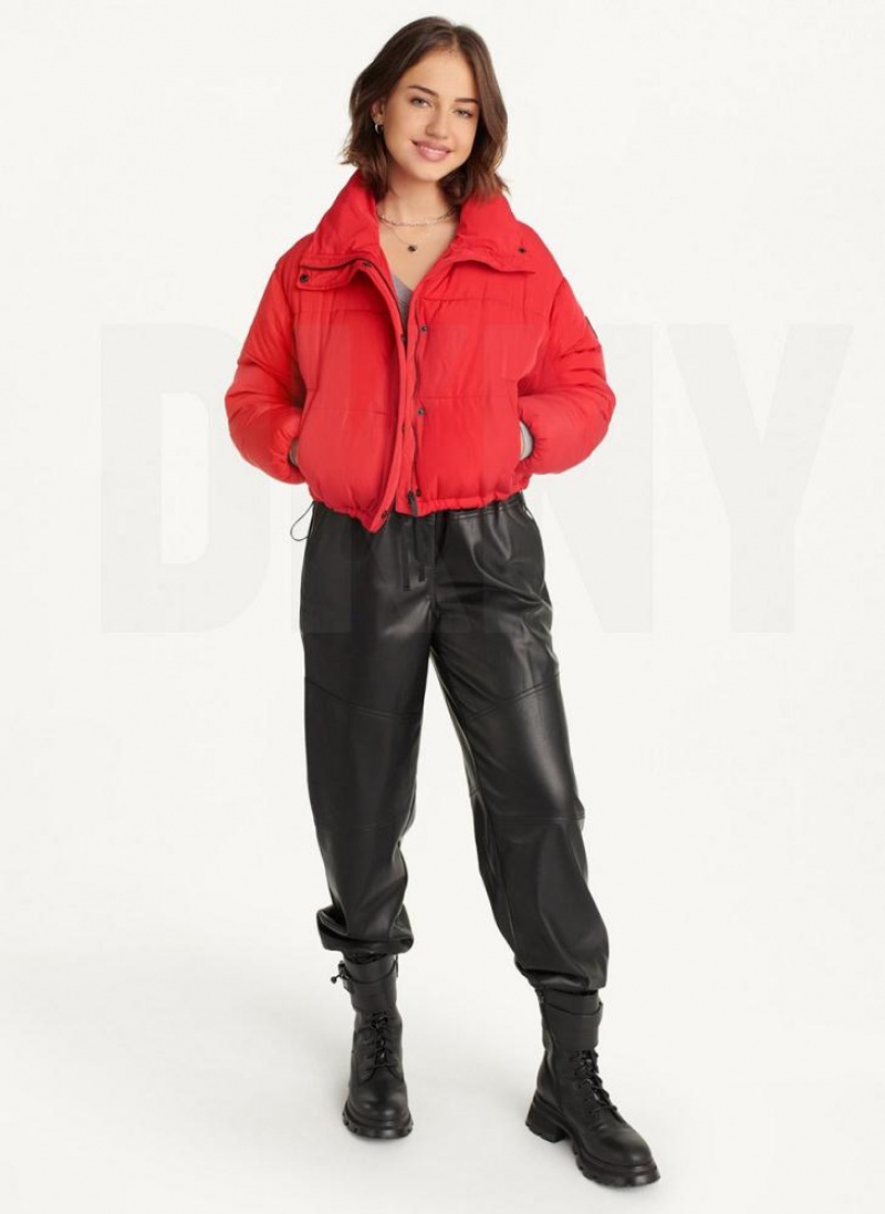 DKNY Cropped Pufferjacke Damen Rot | Austria_D1212