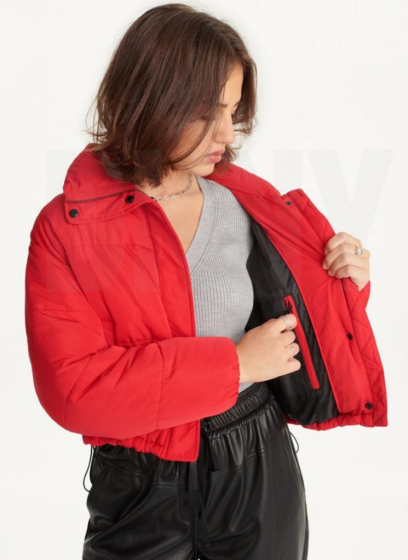 DKNY Cropped Pufferjacke Damen Rot | Austria_D1212