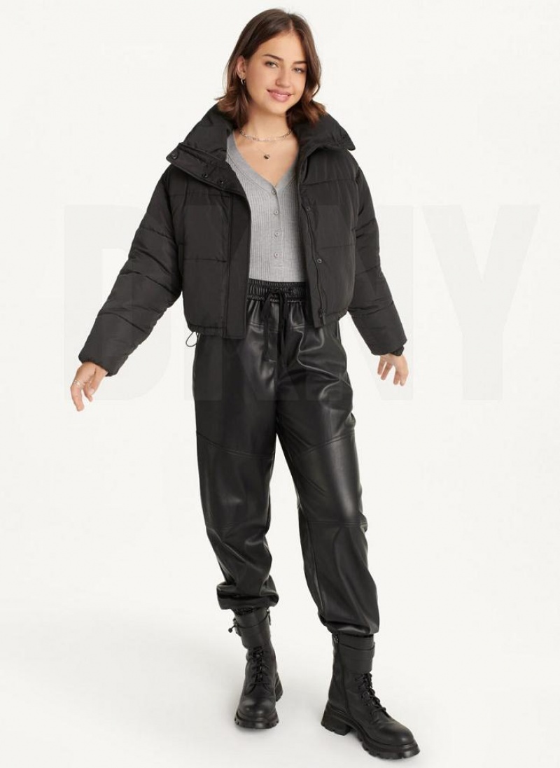 DKNY Cropped Pufferjacke Damen Schwarz | Austria_D1167