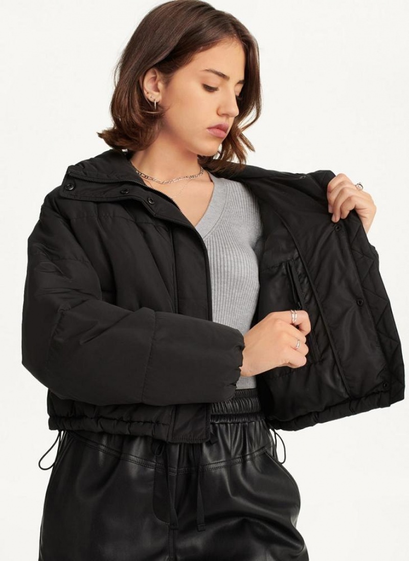 DKNY Cropped Pufferjacke Damen Schwarz | Austria_D1167