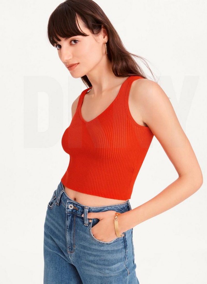 DKNY Cropped Tanktop Damen Rot | Austria_D1720