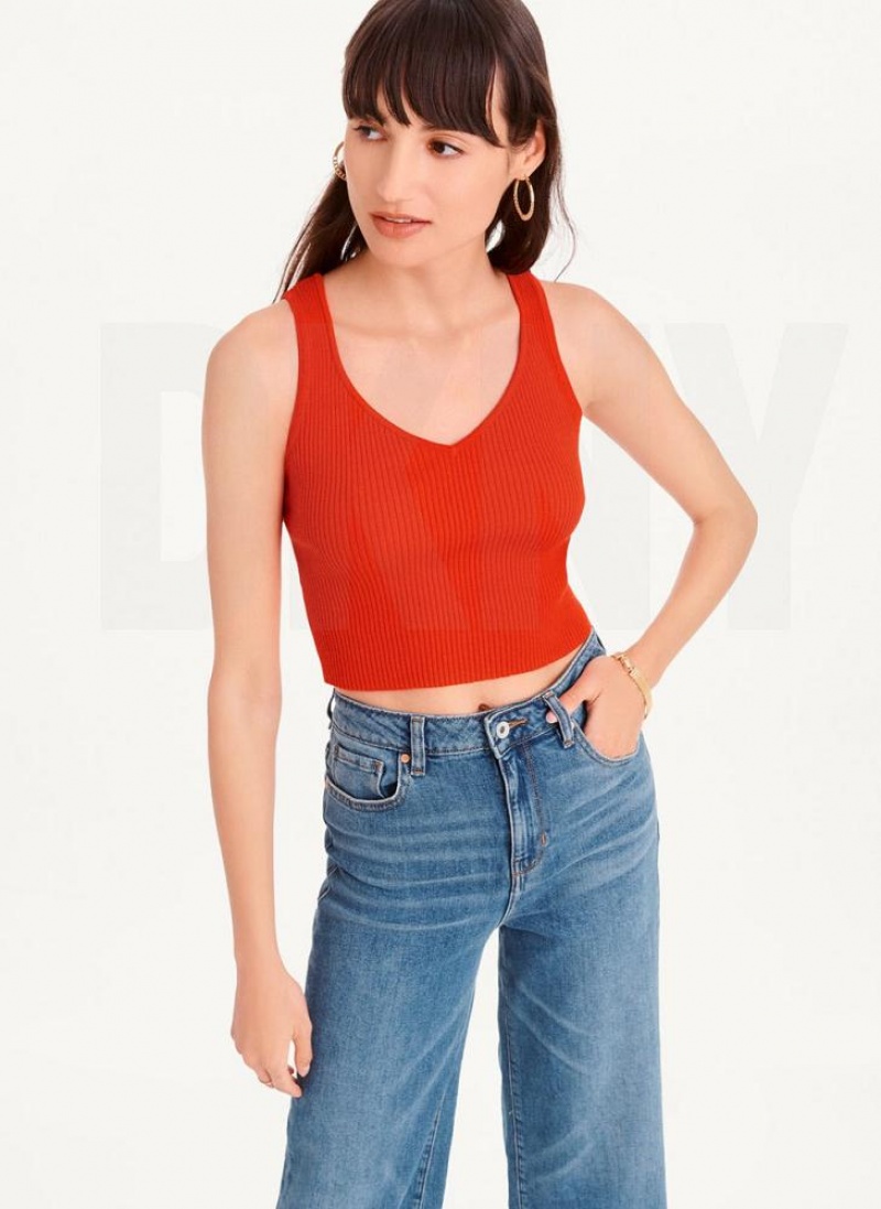 DKNY Cropped Tanktop Damen Rot | Austria_D1720