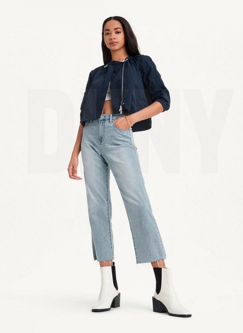 DKNY Cropped With Elastic Collar Jacken Damen Blau | Austria_D0331