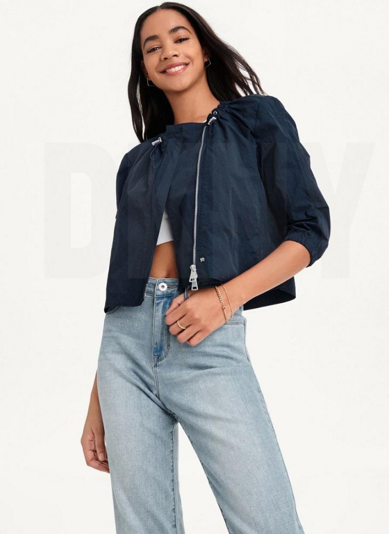 DKNY Cropped With Elastic Collar Jacken Damen Blau | Austria_D0331