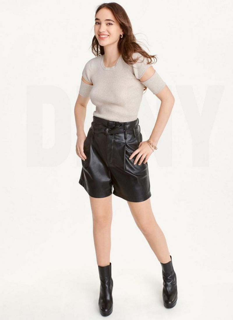 DKNY Cut Out Knit T-shirts Damen Grau | Austria_D1908