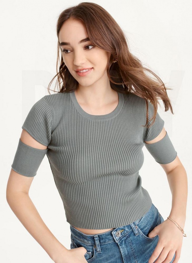 DKNY Cut Out Knit T-shirts Damen Grün | Austria_D1353