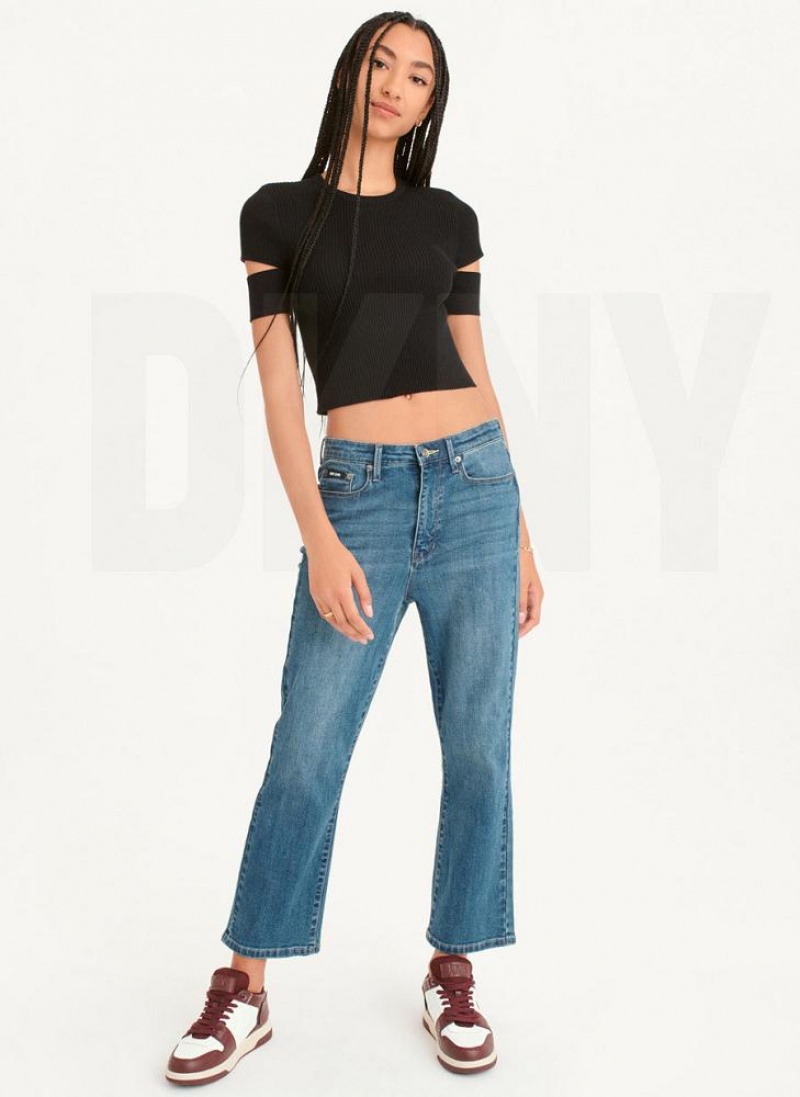 DKNY Cut Out Knit T-shirts Damen Schwarz | Austria_D1581