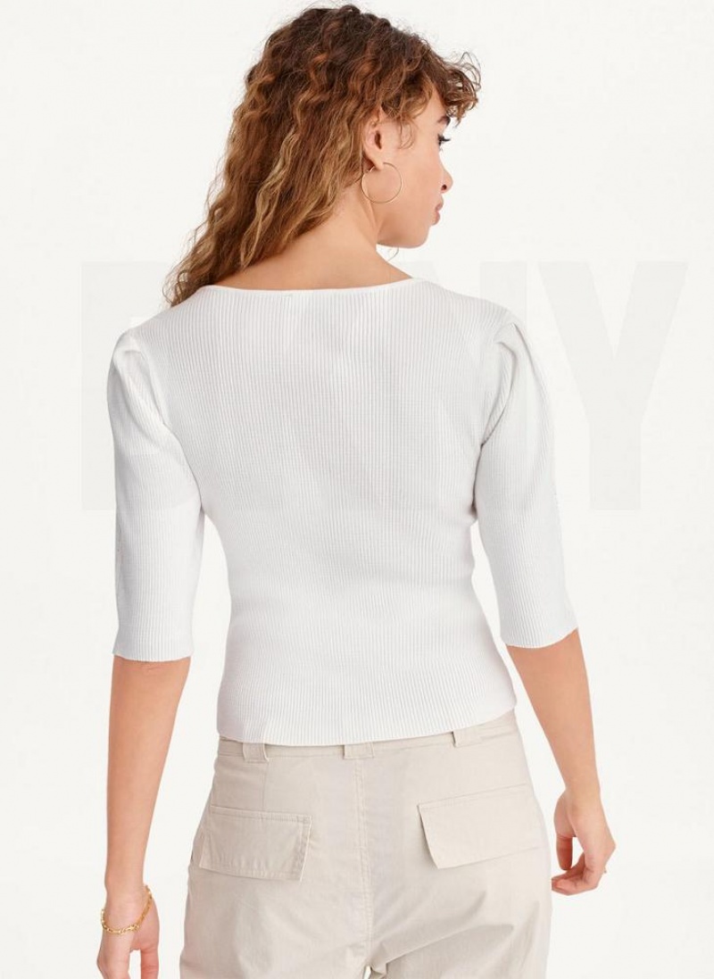 DKNY Cut Out Pullover Damen Weiß | Austria_D1817