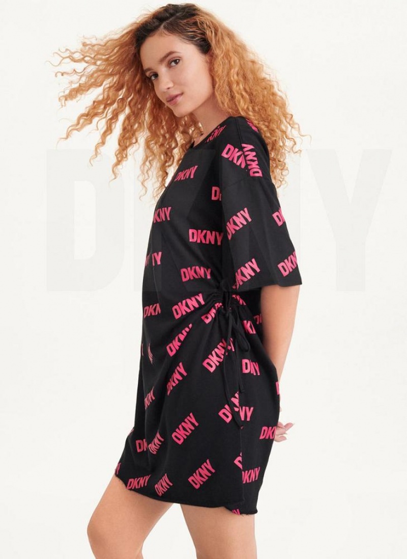 DKNY Cutout T-Shirt Kleid Damen Schwarz Fuchsie | Austria_D0698