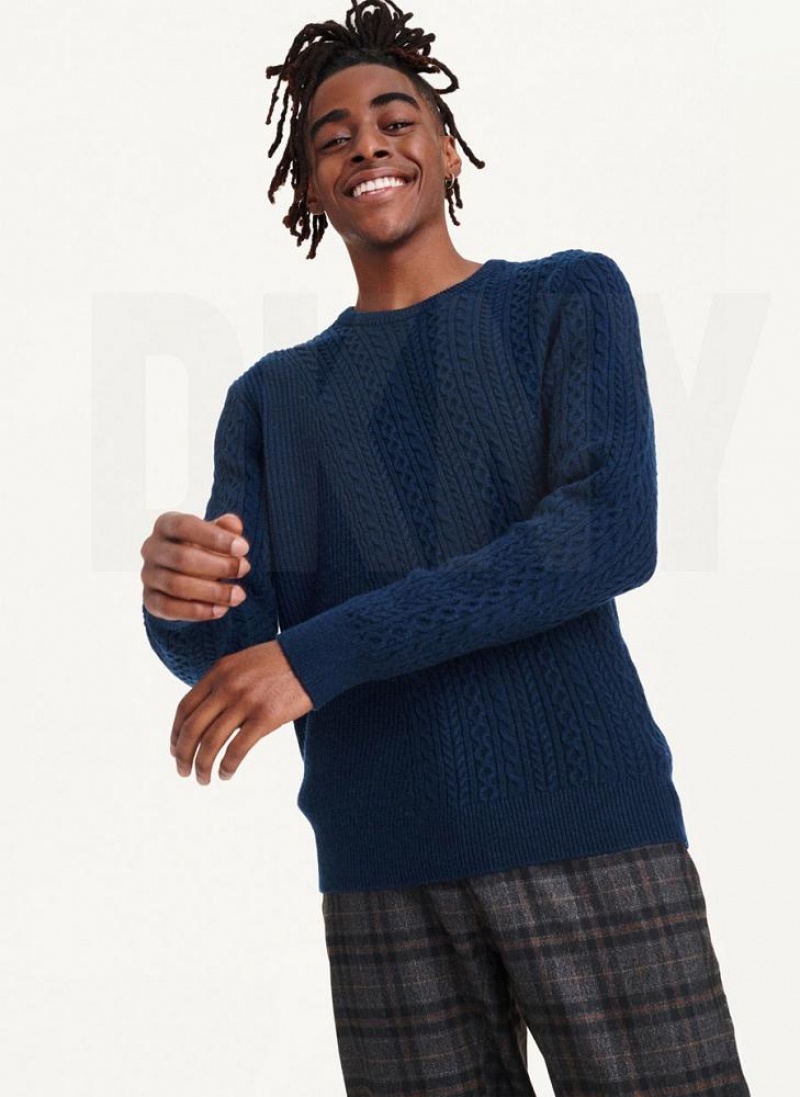 DKNY Diagonal Cable Crew Pullover Herren Navy | Austria_D1776