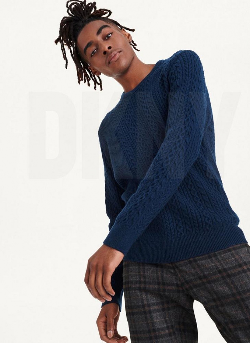 DKNY Diagonal Cable Crew Pullover Herren Navy | Austria_D1776