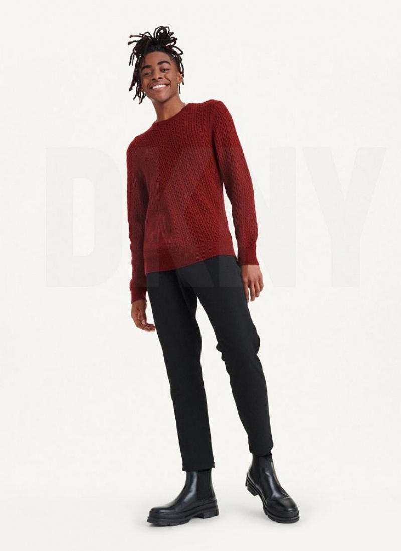 DKNY Diagonal Cable Crew Pullover Herren Dunkelrot | Austria_D0359