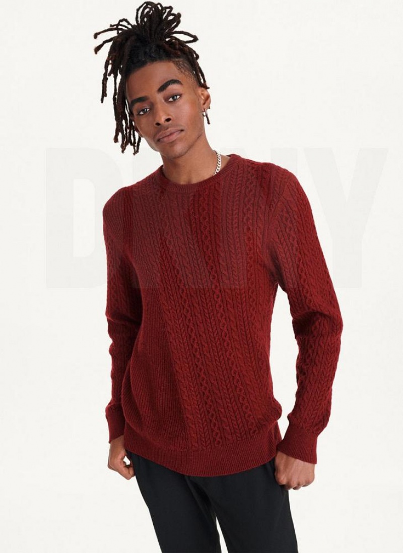 DKNY Diagonal Cable Crew Pullover Herren Dunkelrot | Austria_D0359