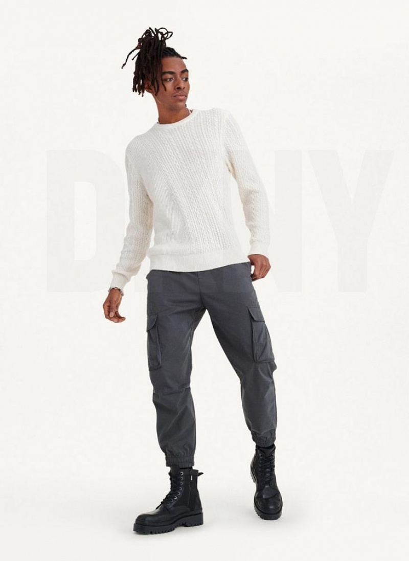 DKNY Diagonal Cable Crew Pullover Herren Weiß | Austria_D1732