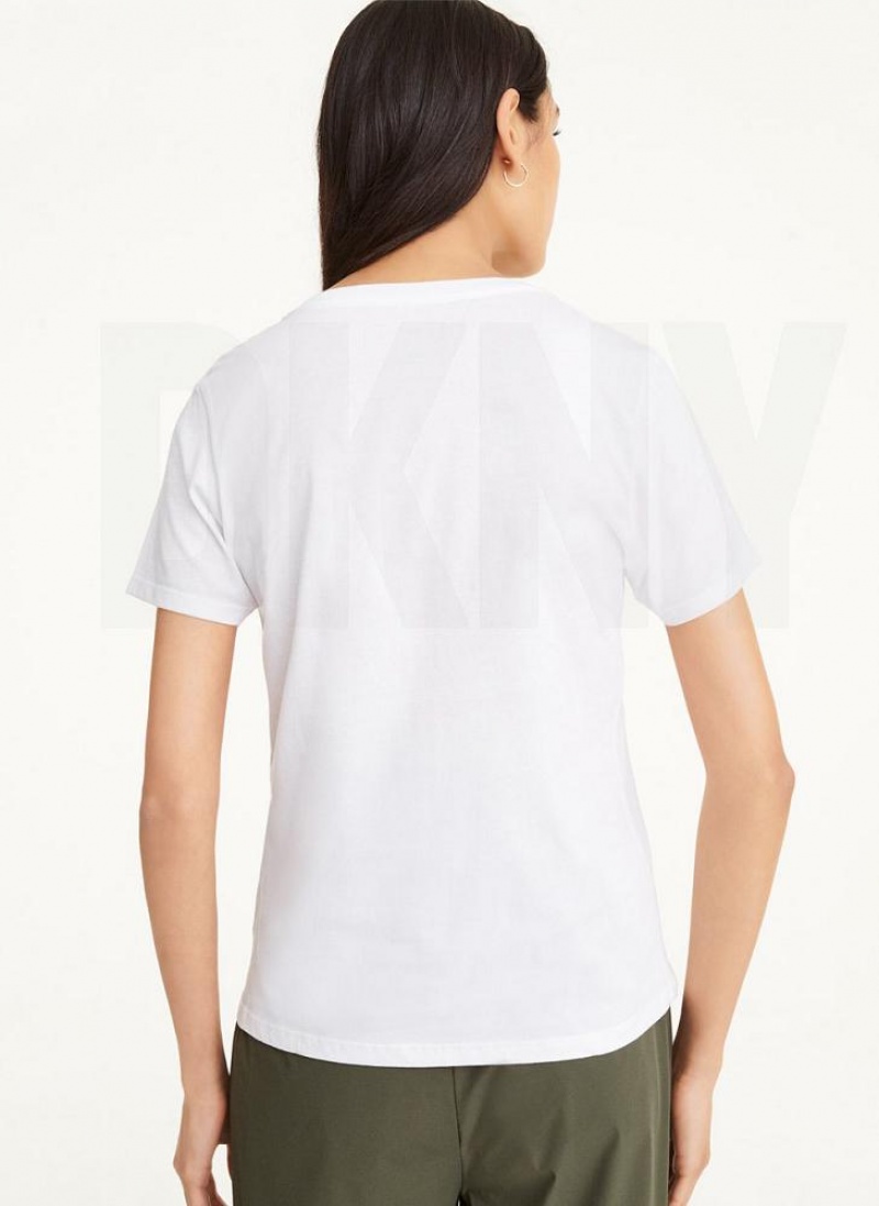 DKNY Diagonal Rhinestone Logo T-shirts Damen Weiß | Austria_D0898