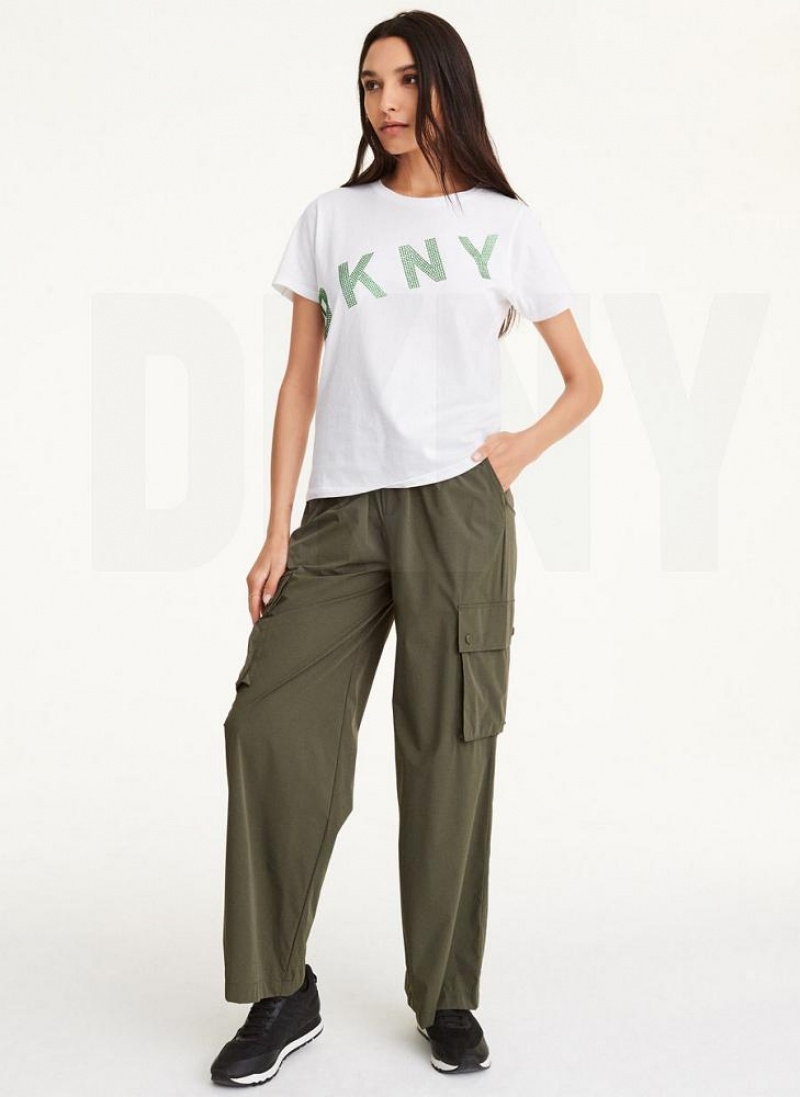 DKNY Diagonal Rhinestone Logo T-shirts Damen Weiß | Austria_D0898