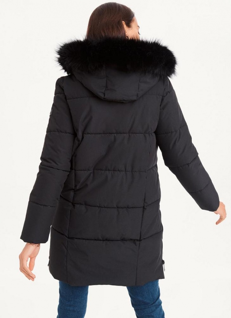 DKNY Double-Pocketed Faux-Fur Long Puffer Mäntel Damen Schwarz | Austria_D1045