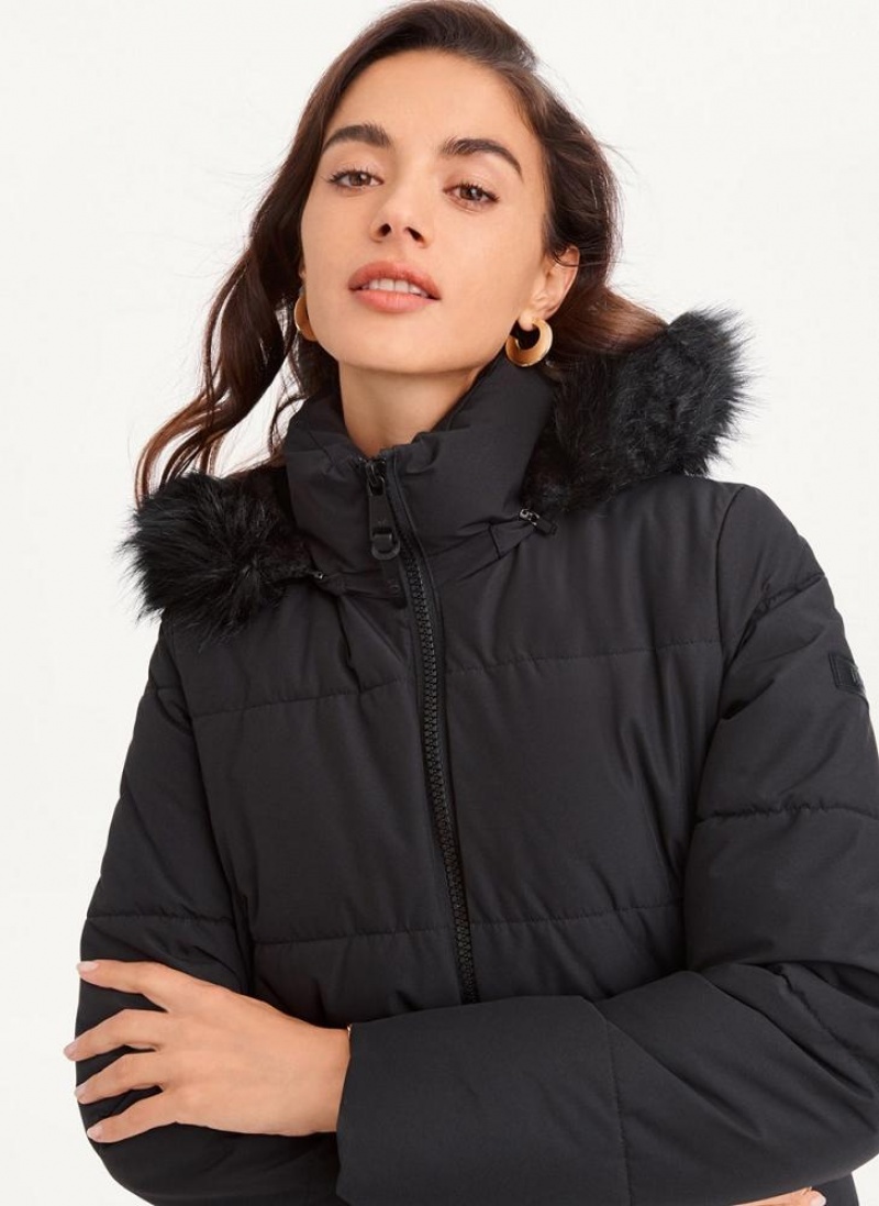 DKNY Double-Pocketed Faux-Fur Long Puffer Mäntel Damen Schwarz | Austria_D1045