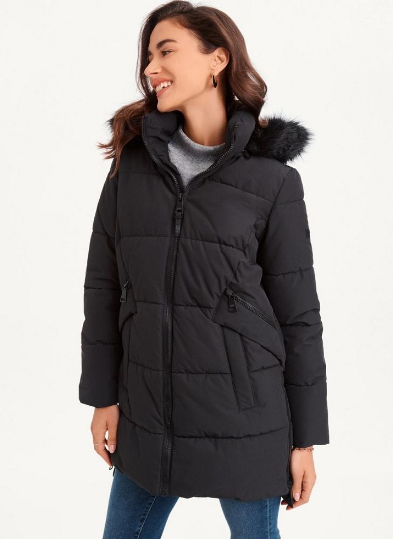 DKNY Double-Pocketed Faux-Fur Long Puffer Mäntel Damen Schwarz | Austria_D1045