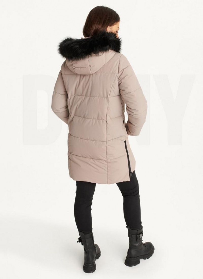 DKNY Double-Pocketed Faux-Fur Long Puffer Mäntel Damen Beige | Austria_D0140