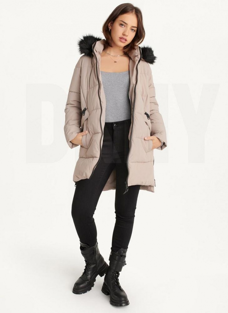 DKNY Double-Pocketed Faux-Fur Long Puffer Mäntel Damen Beige | Austria_D0140