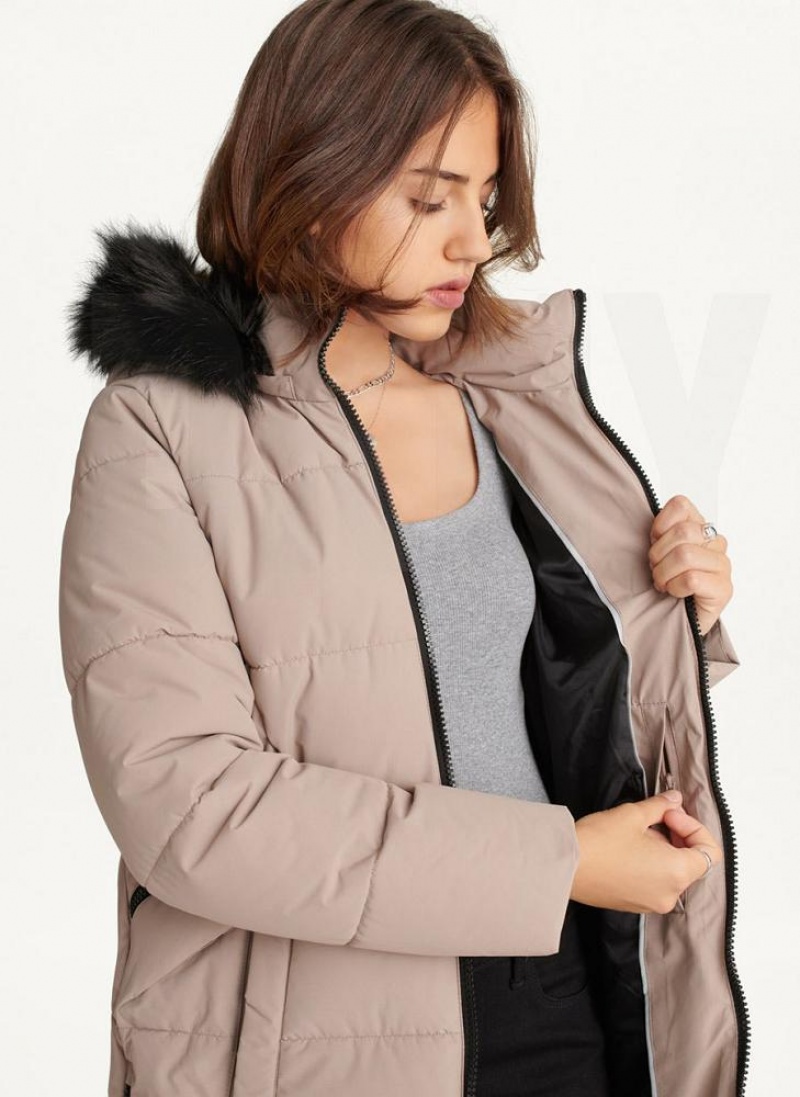 DKNY Double-Pocketed Faux-Fur Long Puffer Mäntel Damen Beige | Austria_D0140