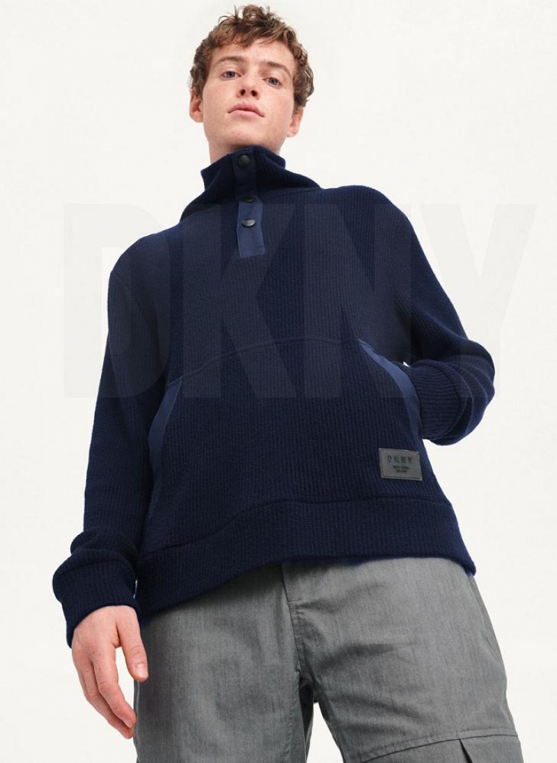 DKNY Double Knit Rib Funnel Neck Pullover Herren Navy | Austria_D0129