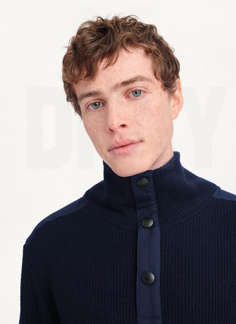 DKNY Double Knit Rib Funnel Neck Pullover Herren Navy | Austria_D0129