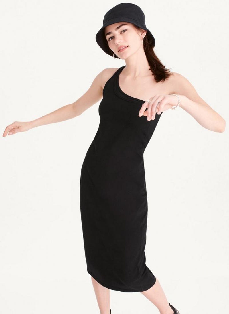 DKNY Double Layer One Shoulder Kleid Damen Schwarz | Austria_D1511