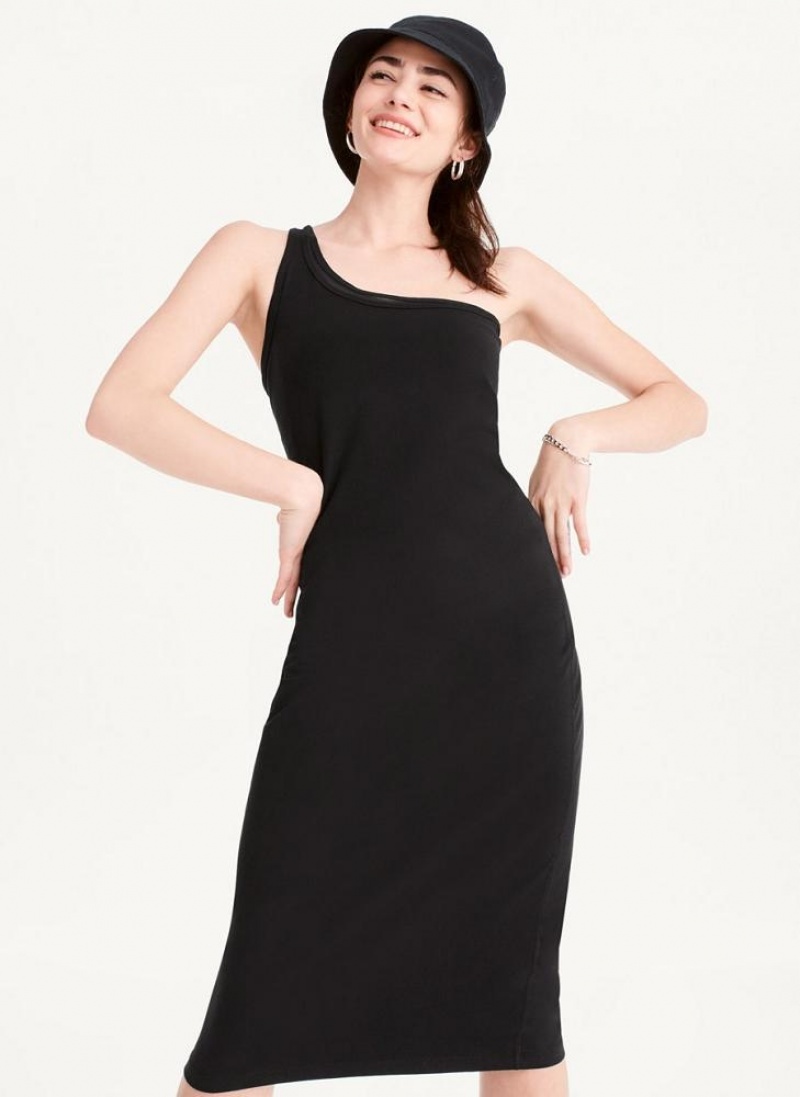 DKNY Double Layer One Shoulder Kleid Damen Schwarz | Austria_D1511