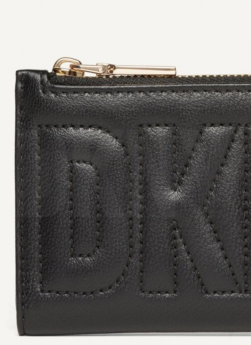 DKNY Elsa Bifold Card Holder Geldbörse Damen Schwarz Gold | Austria_D1557