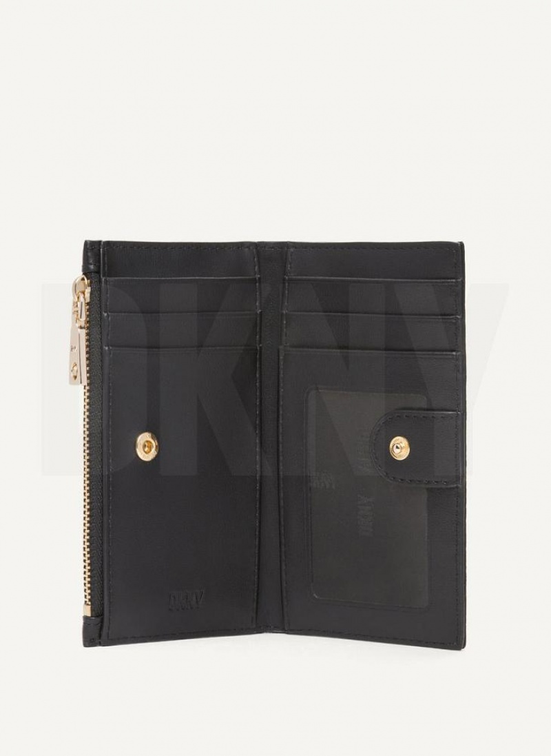 DKNY Elsa Bifold Card Holder Geldbörse Damen Schwarz Gold | Austria_D1557