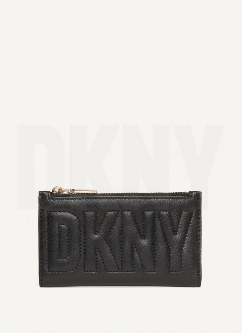 DKNY Elsa Bifold Card Holder Geldbörse Damen Schwarz Gold | Austria_D1557